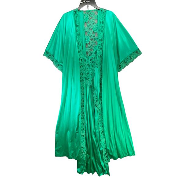Vintage Lady Romance Nightgown Set Womens 3X Green Satin Lace Trim Feminine - Picture 6 of 16